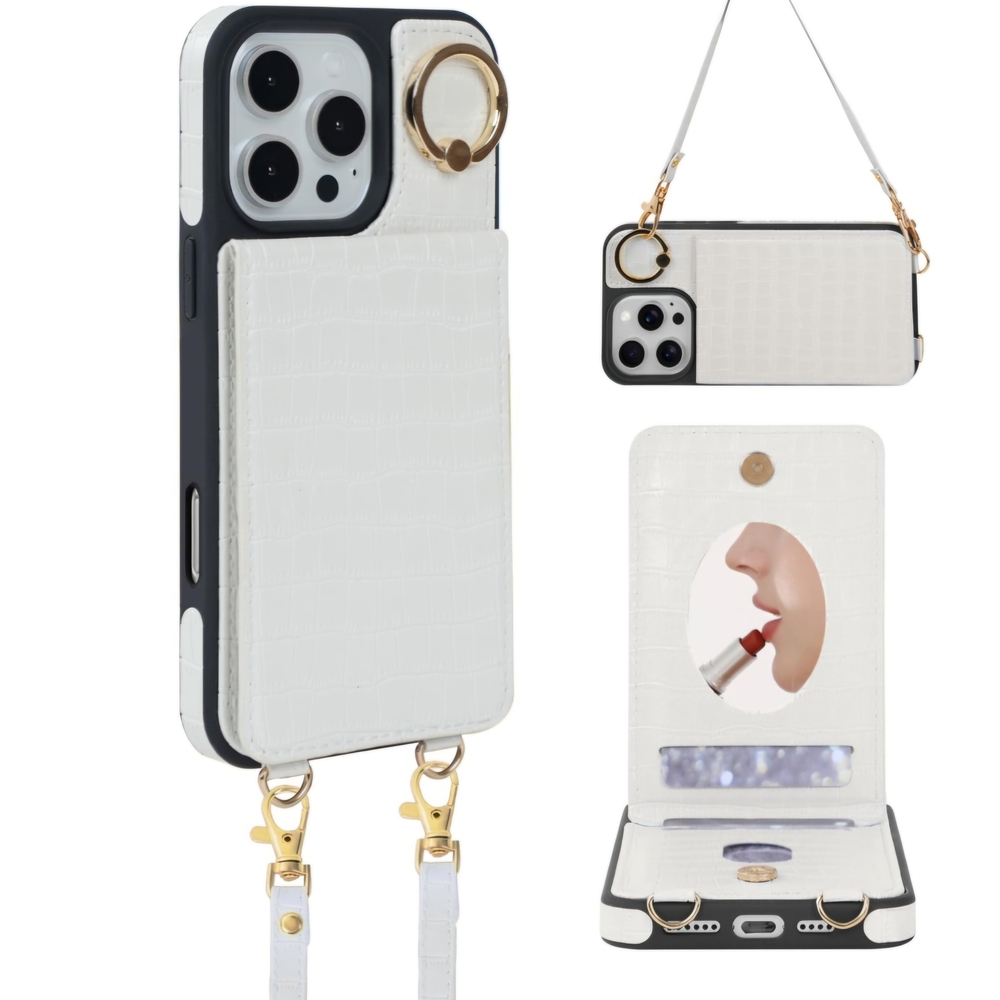 White Phone Case with Mirror and Strap